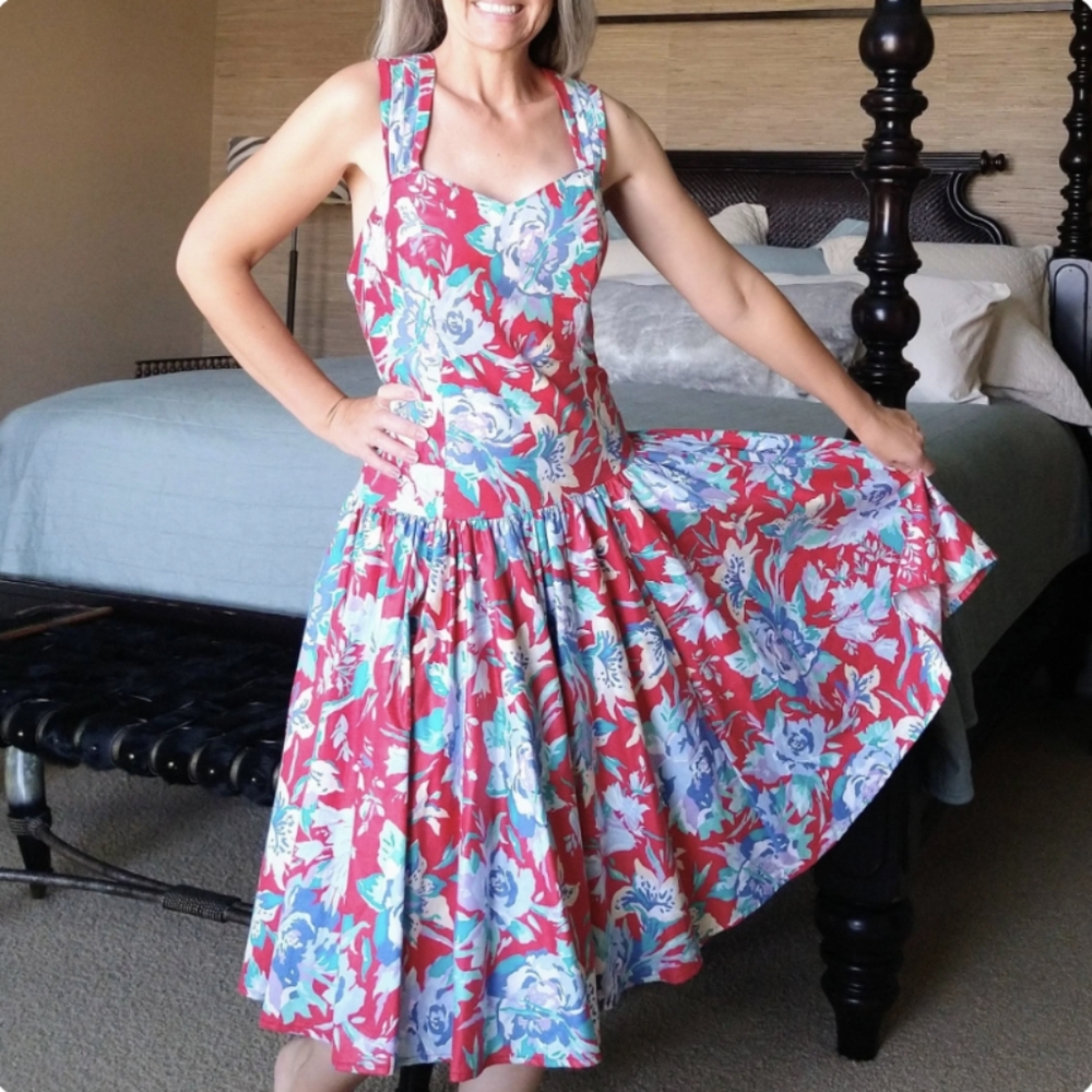 LAURA ASHLEY vintage cotton floral chintz DRESS M